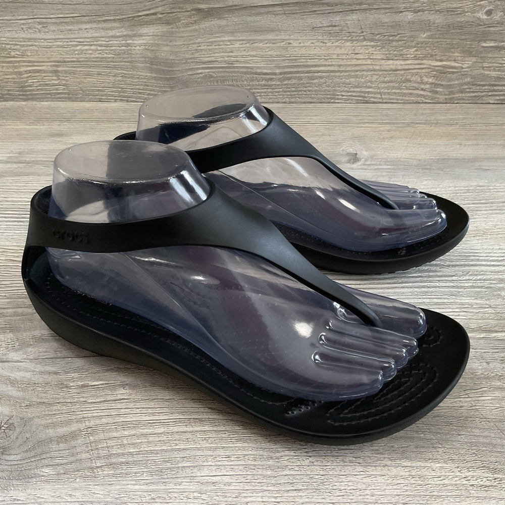 Crocs Sexi Serena Flip Flops Black Strap Thong Comfort Sandals Slip On Women's 8